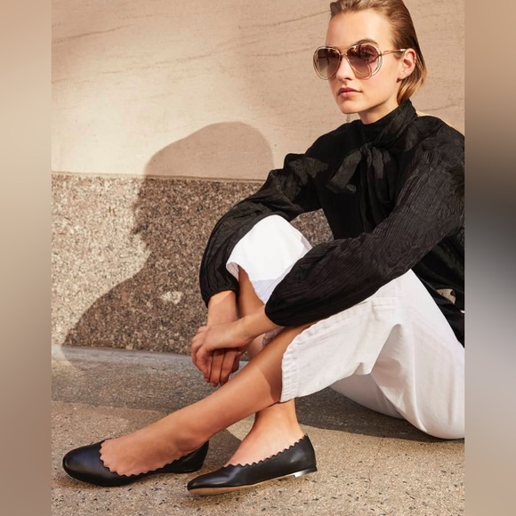 Chloe Shoes - Chloe LAUREN Leather Scalloped Ballet Flats. Made in Italy US 7.5